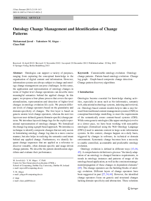 (PDF) Ontology Change Management and Identification of Change Patterns