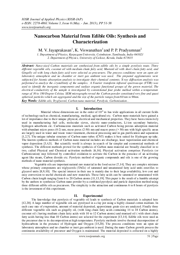 (PDF) Nanocarbon Material from Edible Oils Synthesis and