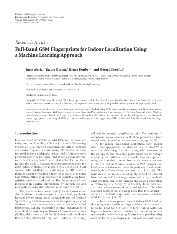 (PDF) Full-Band GSM Fingerprints for Indoor Localization Using a ...