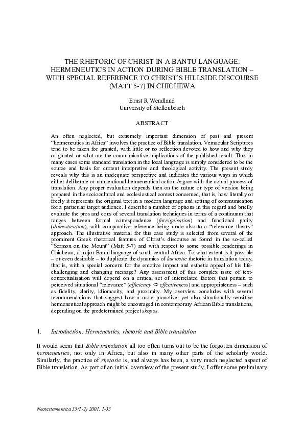 (PDF) "The Rhetoric of Christ in a Bantu Language Hermeneutics in