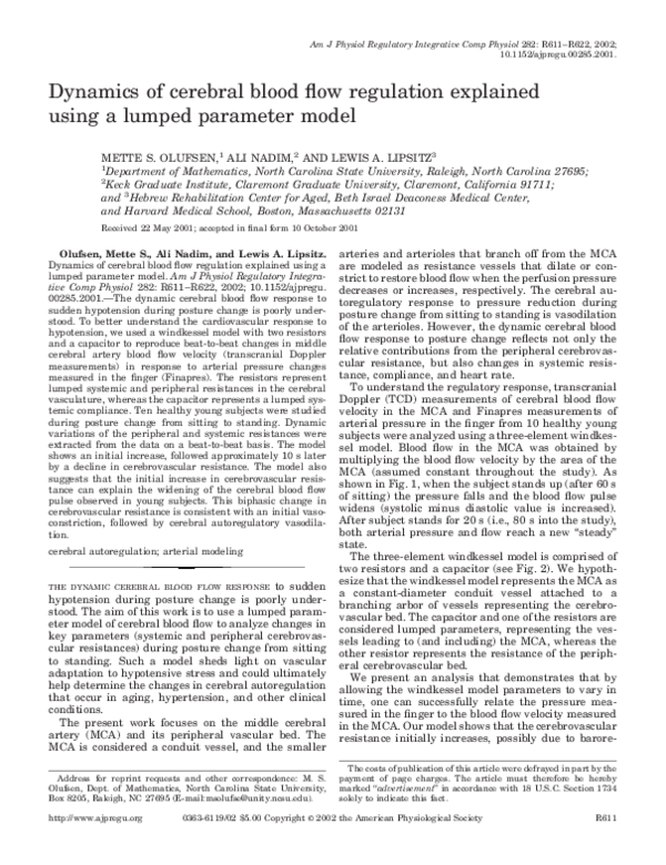 (PDF) Dynamics of cerebral blood flow regulation explained using a ...
