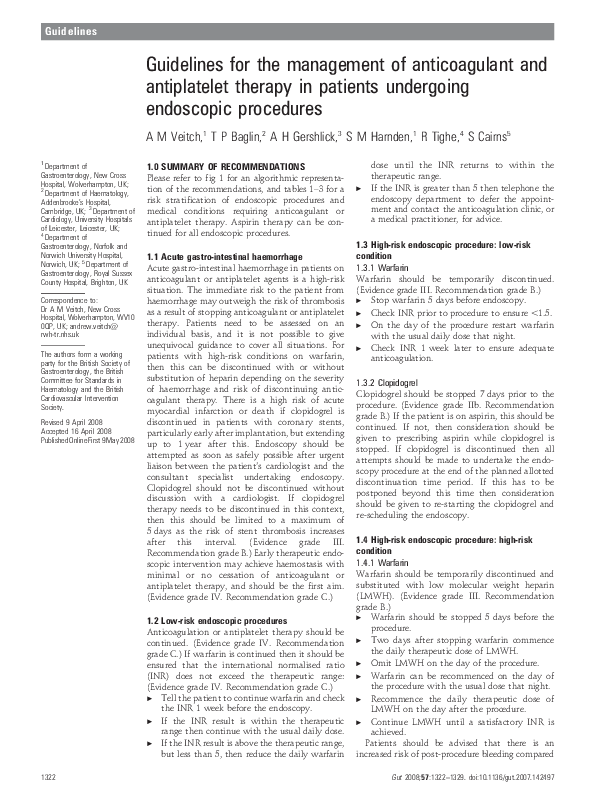 Guidelines for the management of anticoagulant and antiplatelet therapy