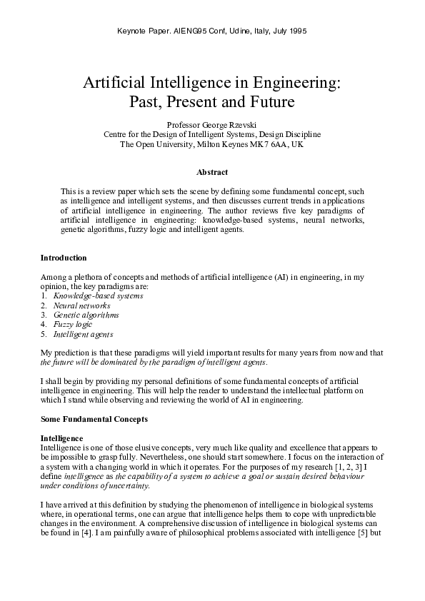 (PDF) Artificial Intelligence in Engineering: Past, Present and Future