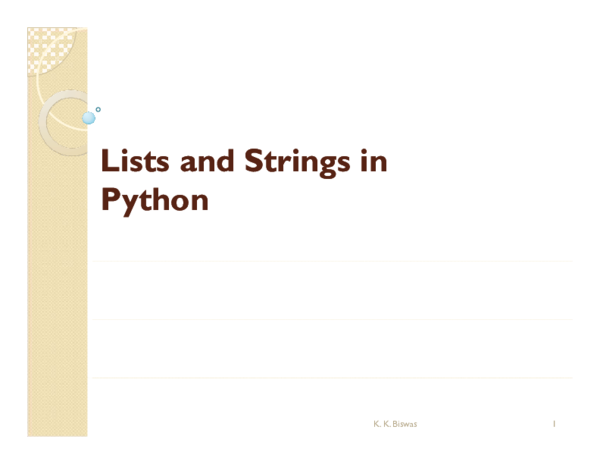 (PDF) Lists and Strings in Lists and Strings in Python Python Python ...