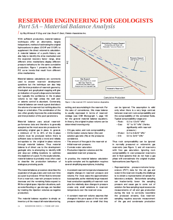 (PDF) RESERVOIR ENGINEERING FOR GEOLOGISTS Part 5A Material Balance