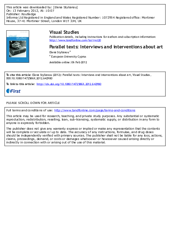 (PDF) Parallel texts: Interviews and interventions about art