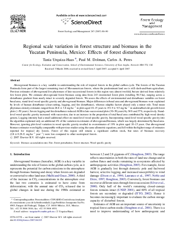 (PDF) Regional scale variation in forest structure and biomass in the ...