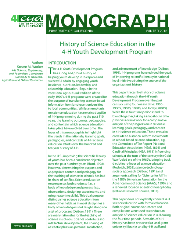 (PDF) History of Science Education in the 4H Youth Development Program