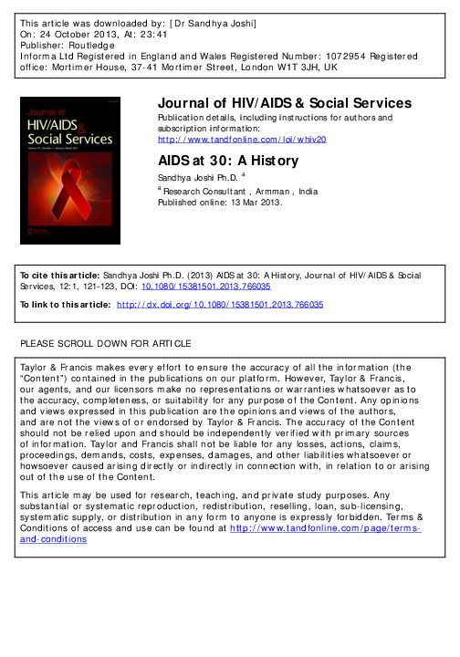 (PDF) Journal of HIV/AIDS & Social Services AIDS at 30 A History
