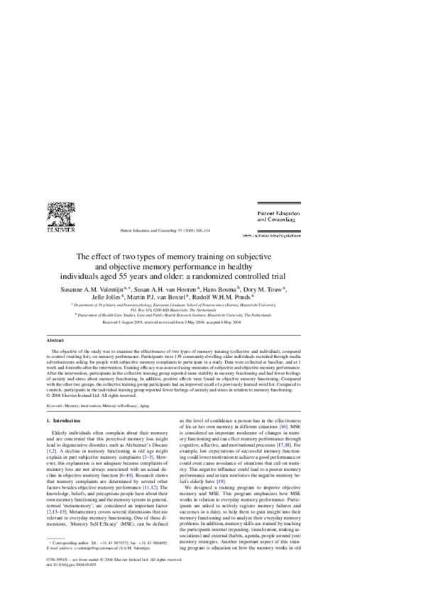 (PDF) The effect of two types of memory training on subjective and ...