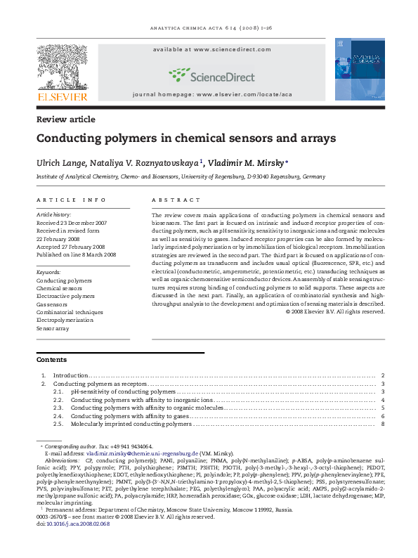 (PDF) a Conducting polymers in chemical sensors and arrays
