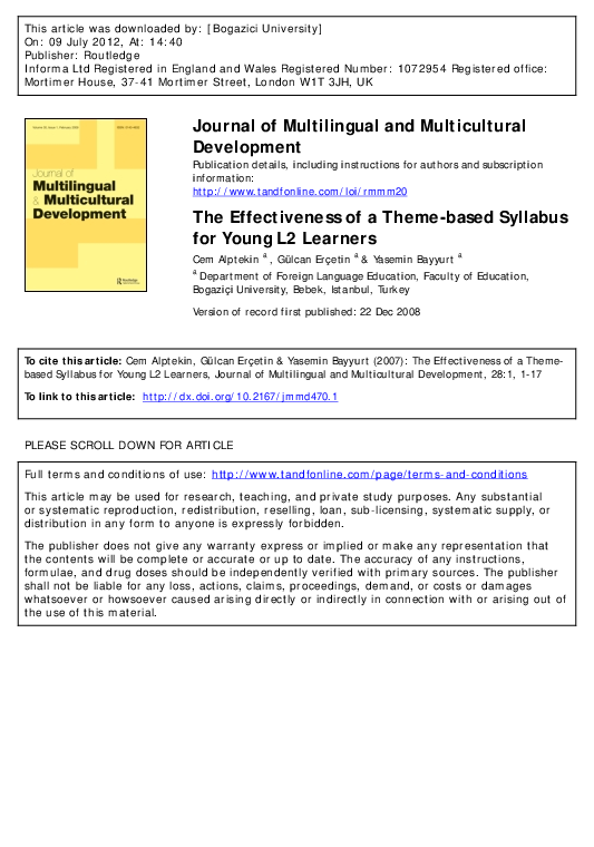 Pdf The Effectiveness Of A Theme Based Syllabus For Young L2 Learners Yasemin Bayyurt Academia Edu