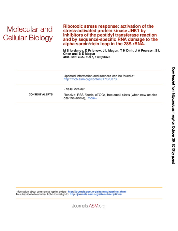(PDF) Ribotoxic Stress Response: Activation of the Stress-Activated ...