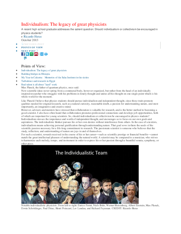 (PDF) Individualism : The legacy of great physicists