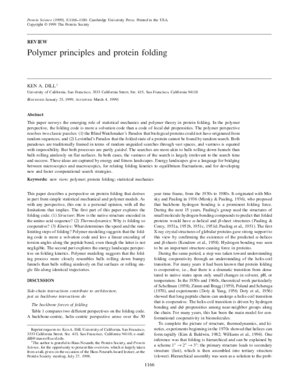 (PDF) Polymer principles and protein folding Ken Dill Academia.edu