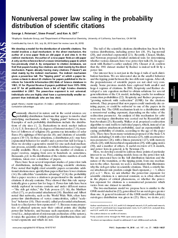 (PDF) Nonuniversal power law scaling in the probability distribution of ...