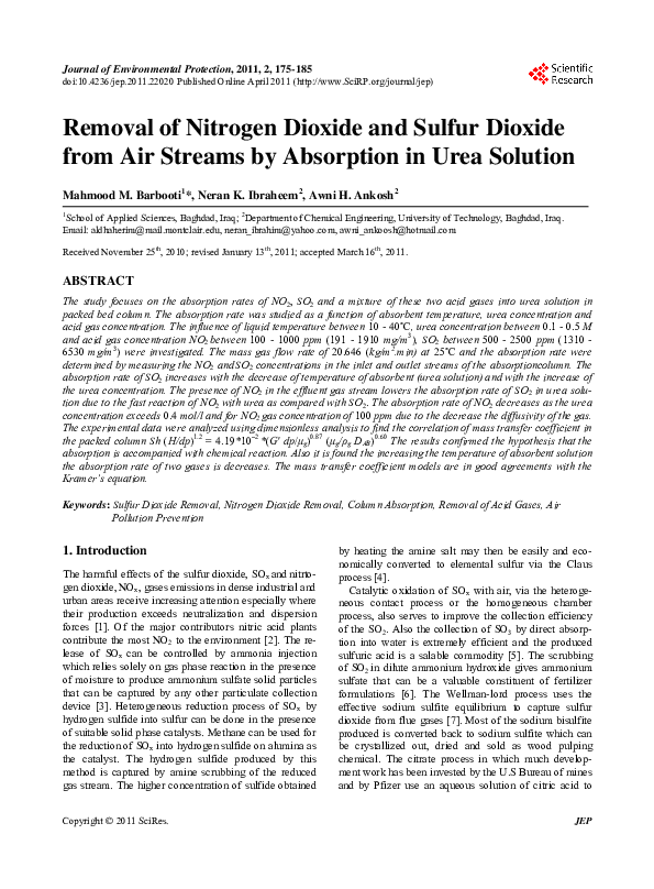 (PDF) Removal of Nitrogen Dioxide and Sulfur Dioxide from Air Streams
