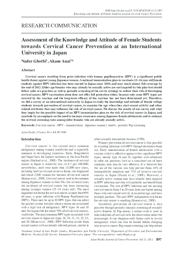 (PDF) Assessment of the Knowledge and Attitude of Female Students ...
