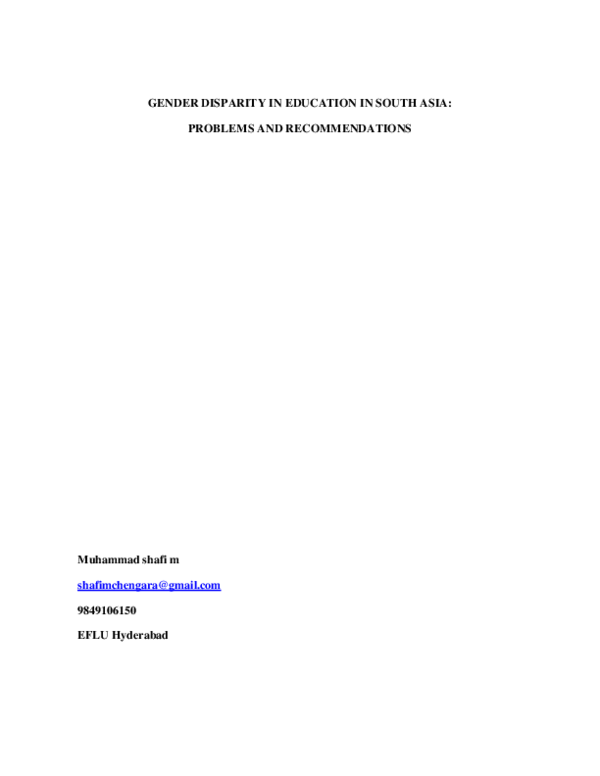 (DOC) GENDER DISPARITY IN EDUCATION IN SOUTH ASIA: PROBLEMS AND ...
