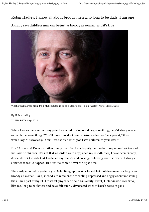 (PDF) Robin Hadley: I know all about broody men who long to be dads. I ...