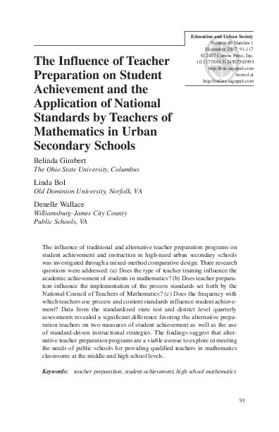 (PDF) The Influence of Teacher Preparation on Student Achievement and ...
