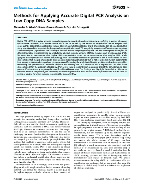 (PDF) Methods for Applying Accurate Digital PCR Analysis on Low Copy ...