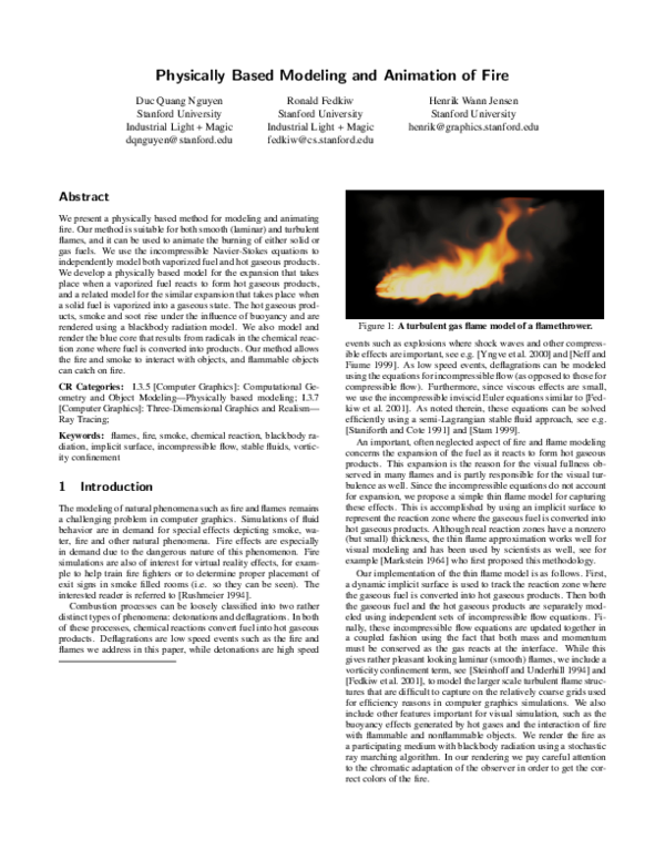 (PDF) Physically based modeling and animation of fire