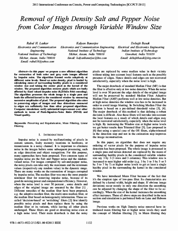 (PDF) Removal of High Density Salt and Pepper Noise from Color Images ...