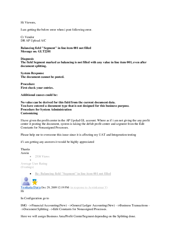 ERROR Balancing Field Profit Center In Line Item 001 Not, 52 OFF