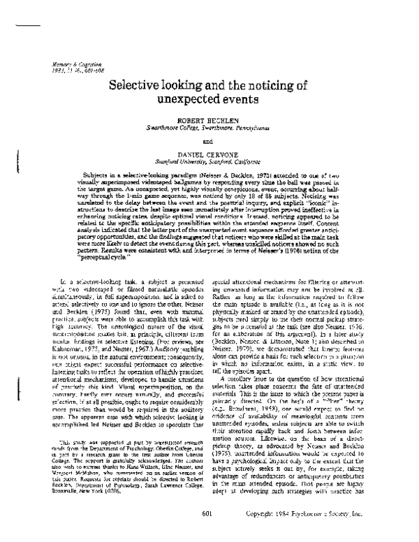 (PDF) Selective looking and the noticing of unexpected events