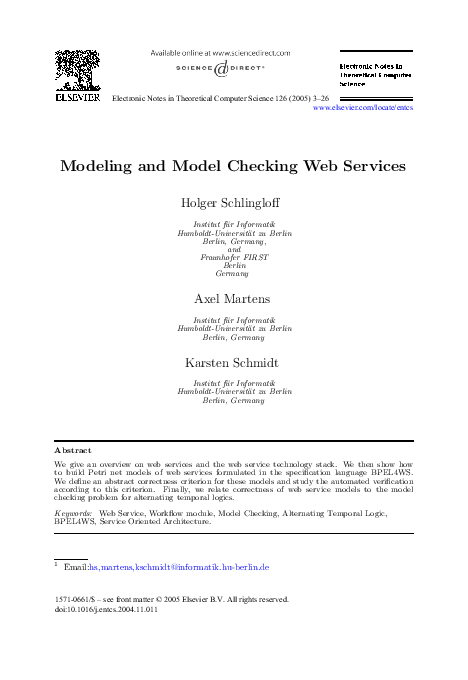 (PDF) Modeling and Model Checking Web Services