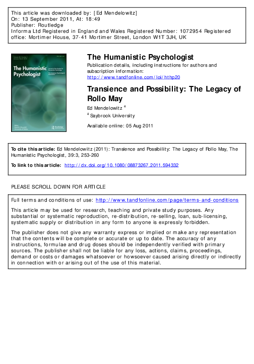 (PDF) Transience and Possibility: The Legacy of Rollo May