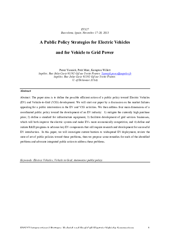 (PDF) A Public Policy Strategies for Electric Vehicles and for Vehicle ...