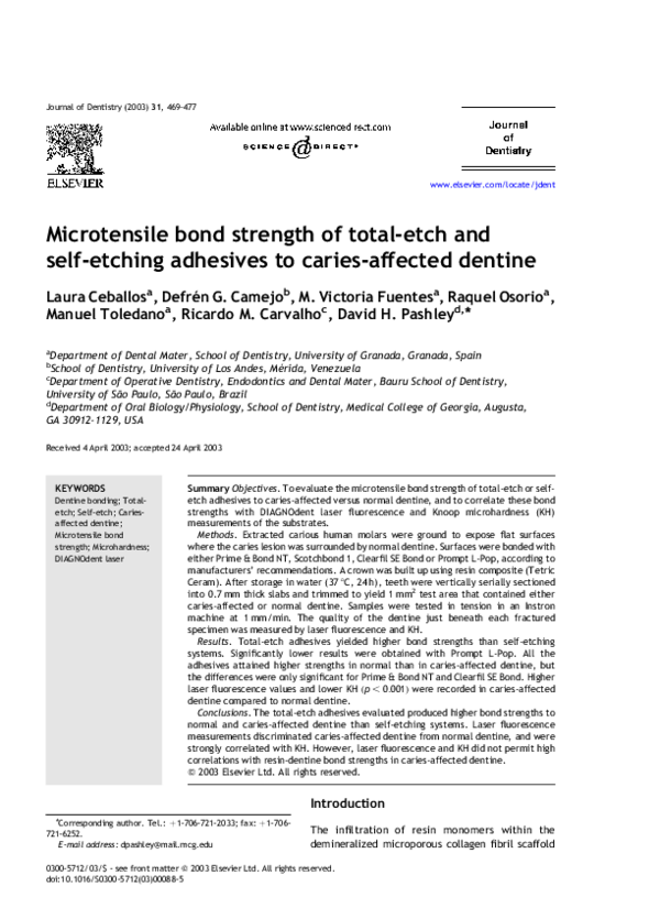 (PDF) Microtensile bond strength of totaletch and selfetching