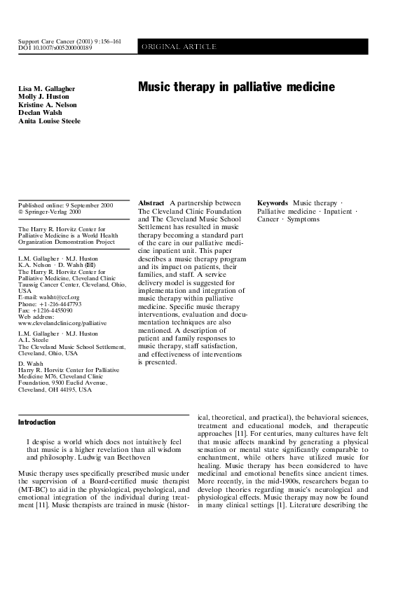 (PDF) Music therapy in palliative medicine lisa gallagher Academia.edu