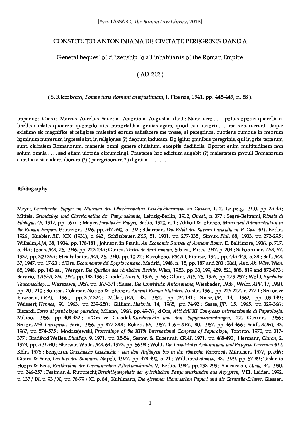 (PDF) Constitutio Antoniniana (Riccobono)