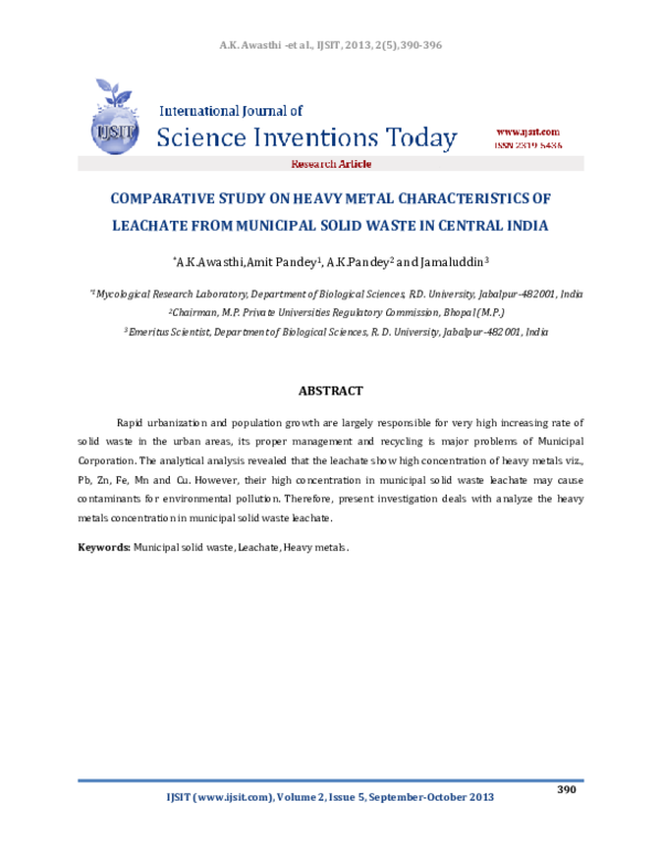 (PDF) COMPARATIVE STUDY ON HEAVY METAL CHARACTERISTICS OF LEACHATE FROM ...