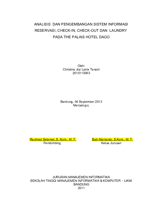 (DOC) ANALISIS DAN PENGEMBANGAN SISTEM INFORMASI RESERVASI, CHECK-IN ...