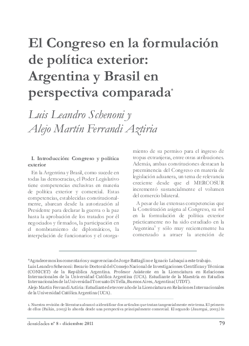 (PDF) El Congreso en la formulación de política exterior: Argentina y ...