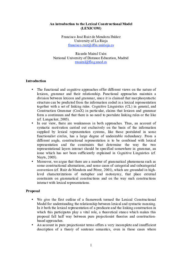 (PDF) An introduction to the Lexical Constructional Model (LEXICOM