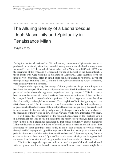 The Alluring Beauty of a Leonardesque Ideal: Masculinity and Spirituality in Renaissance Milan