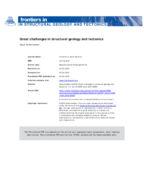 (PDF) Great challenges in structural geology and tectonics