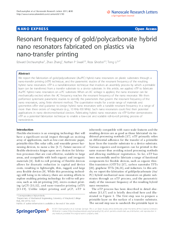 (PDF) Resonant frequency of gold/polycarbonate hybrid nano resonators