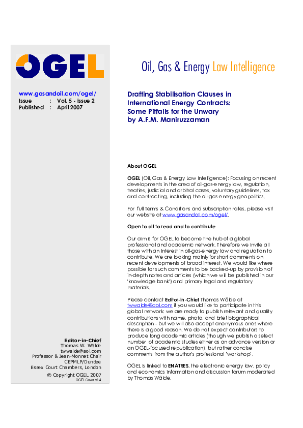 (PDF) Drafting Stabilisation Clauses in International Energy Contracts ...