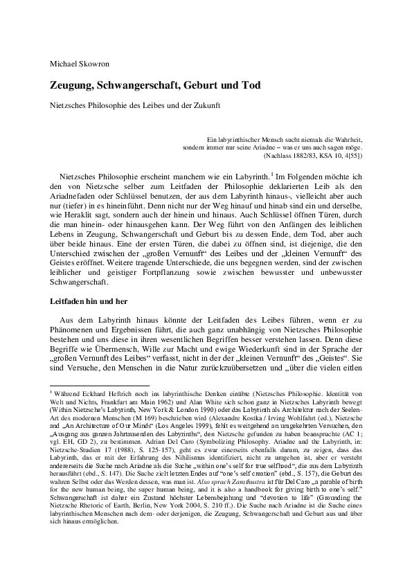 Pdf Zeugung Schwangerschaft Geburt Und Tod Nietzsches