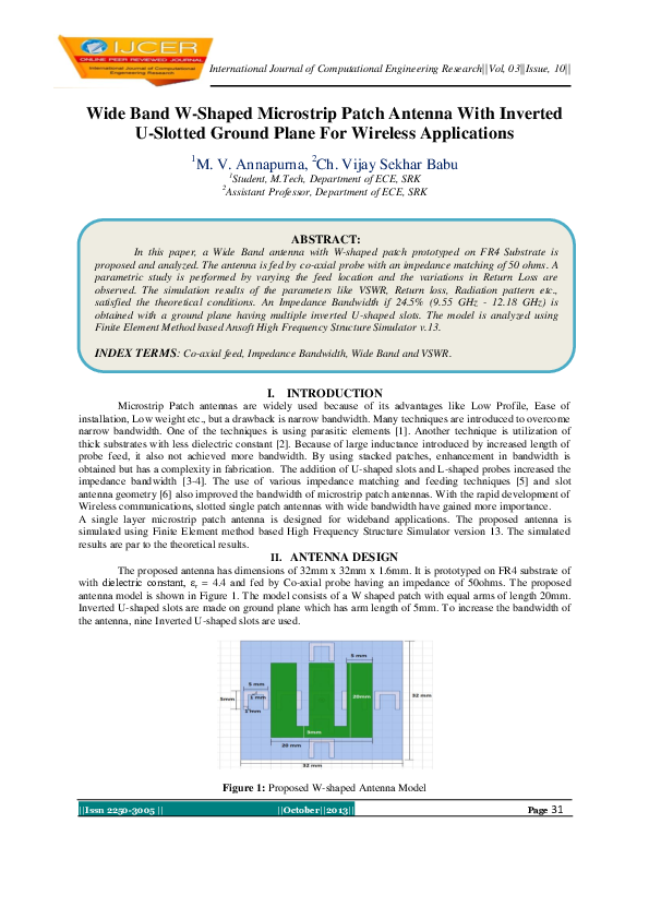 Fresh Look at Pdf Wide Band W Shaped Microstrip Patch Antenna With Inverted