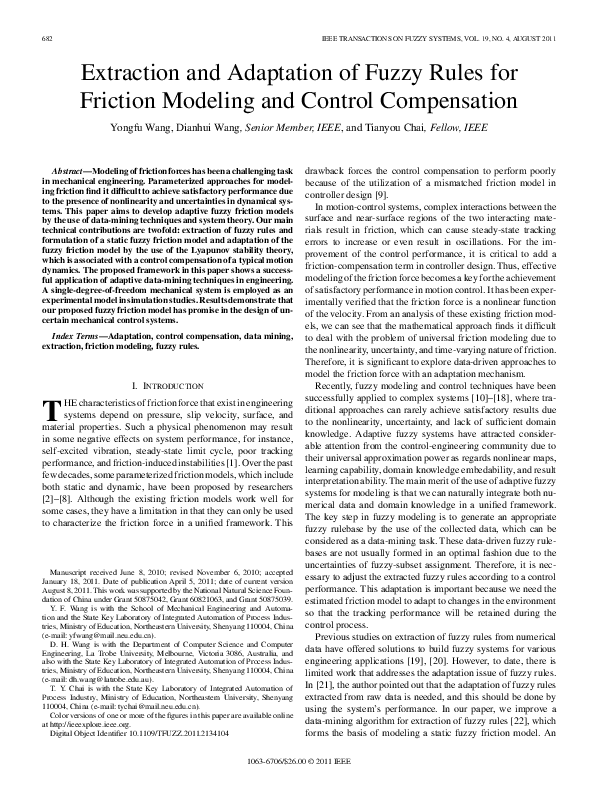 (PDF) Extraction and Adaptation of Fuzzy Rules for Friction Modeling ...