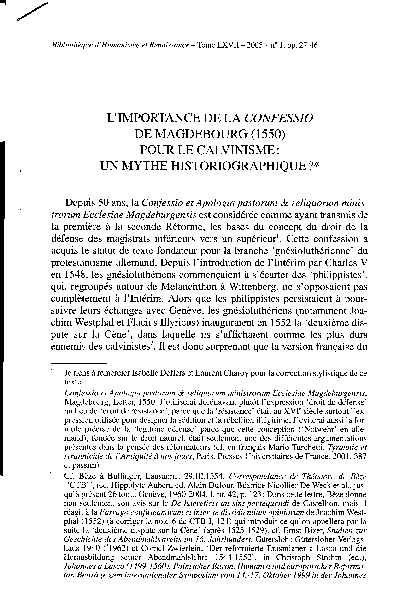 (PDF) Magdeburg Confession of 1550, Geneva and Monarchomachs | Cornel