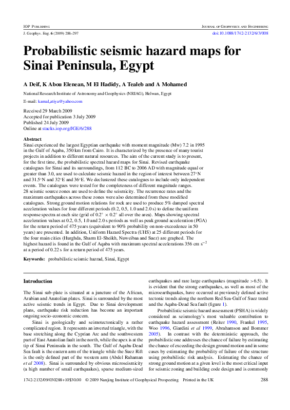 Seismic hazard in Egypt