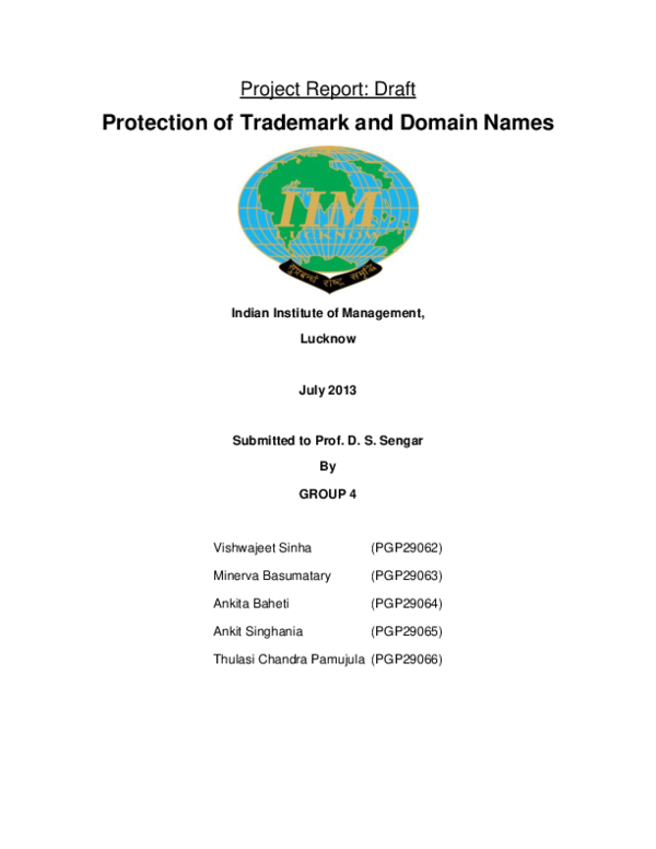 (DOC) Project Report: Draft Protection of Trademark and Domain Names